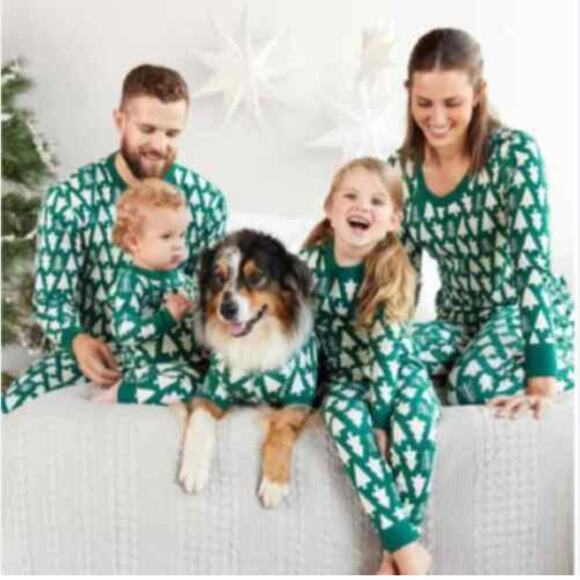 Hanna Andersson Holiday Pajama Set Green White Christmas Tree Cotton Size S/M - Picture 2 of 16